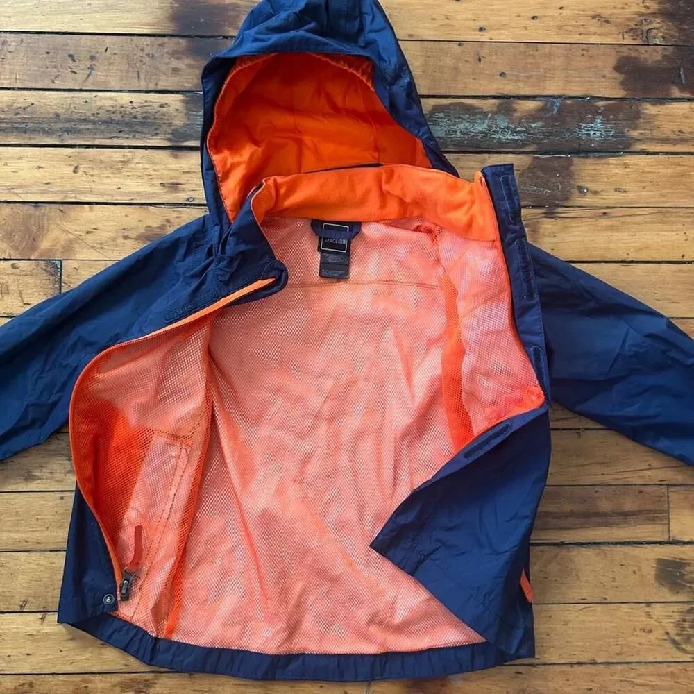 The North Face Boys Rain Jacket Navy Blue Orange Hooded Windbreaker Size XXS 5
